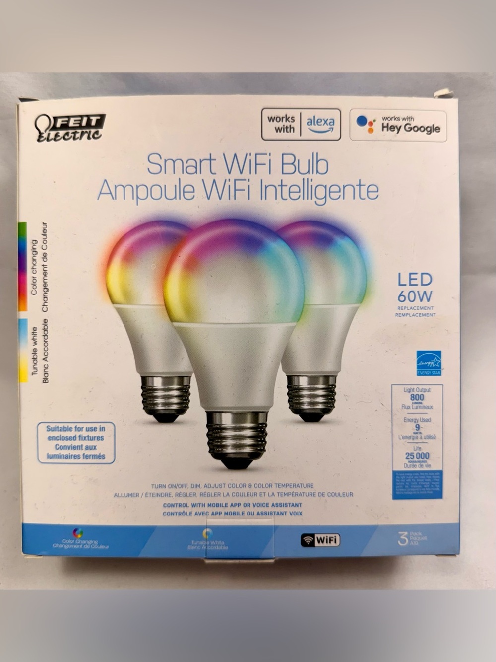 FEIT Smart WiFi LED Color Changing Bulb - White & Multi-Color - Picture 3 of 3